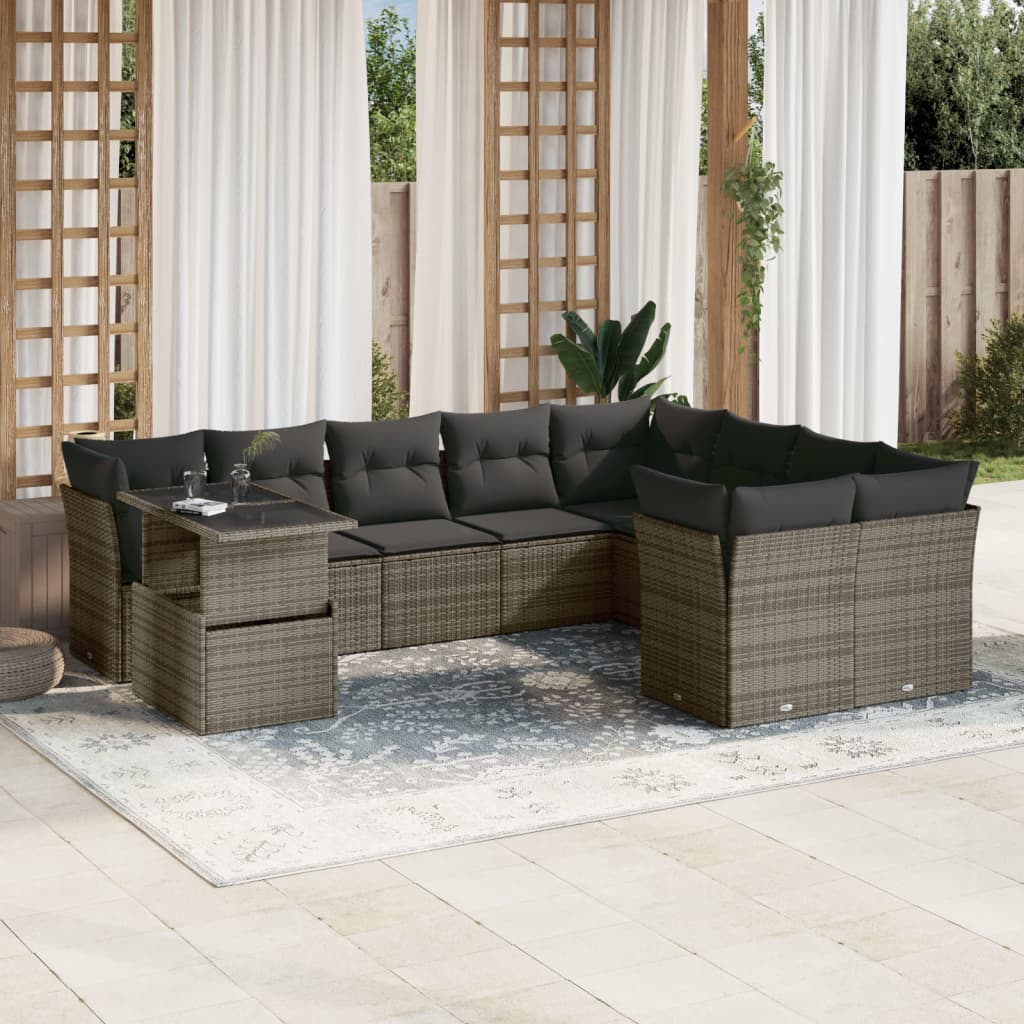vidaXL 10-piece Lounge Set with Cushions Poly Rattan Black