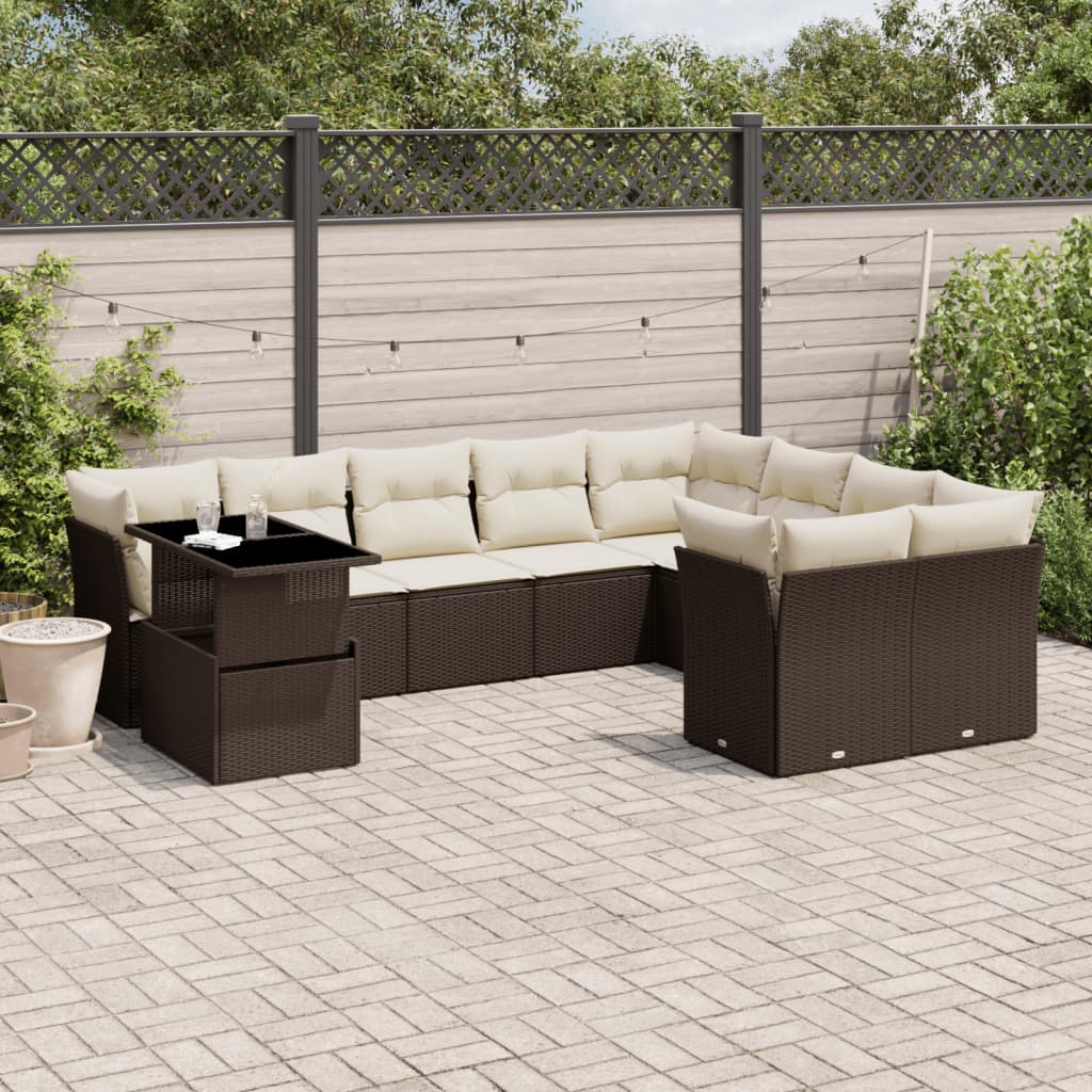 vidaXL 10-piece Lounge Set with Cushions Poly Rattan Black