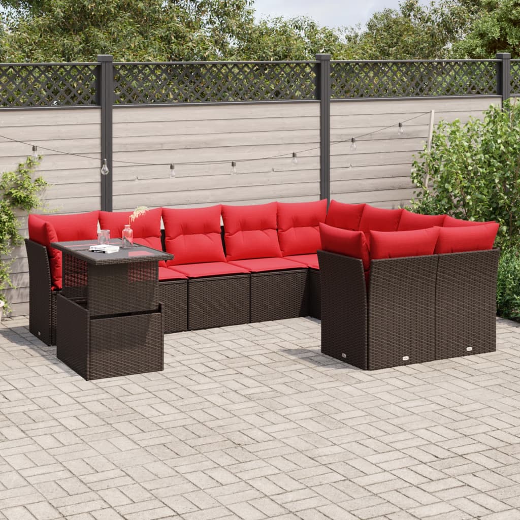 vidaXL 10-delige tuinbankset met kussens, grijs polyrotan