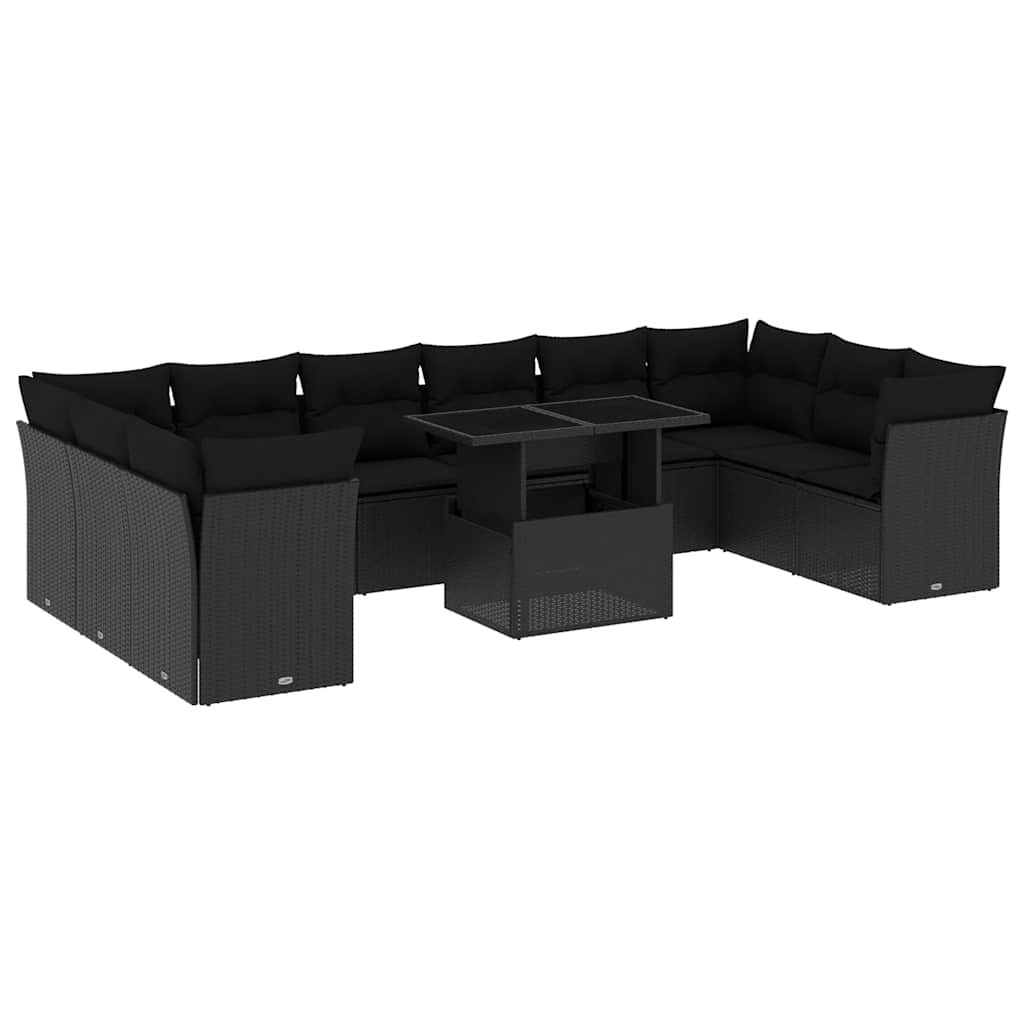 vidaXL 11-delige Loungeset met kussens poly rattan zwart