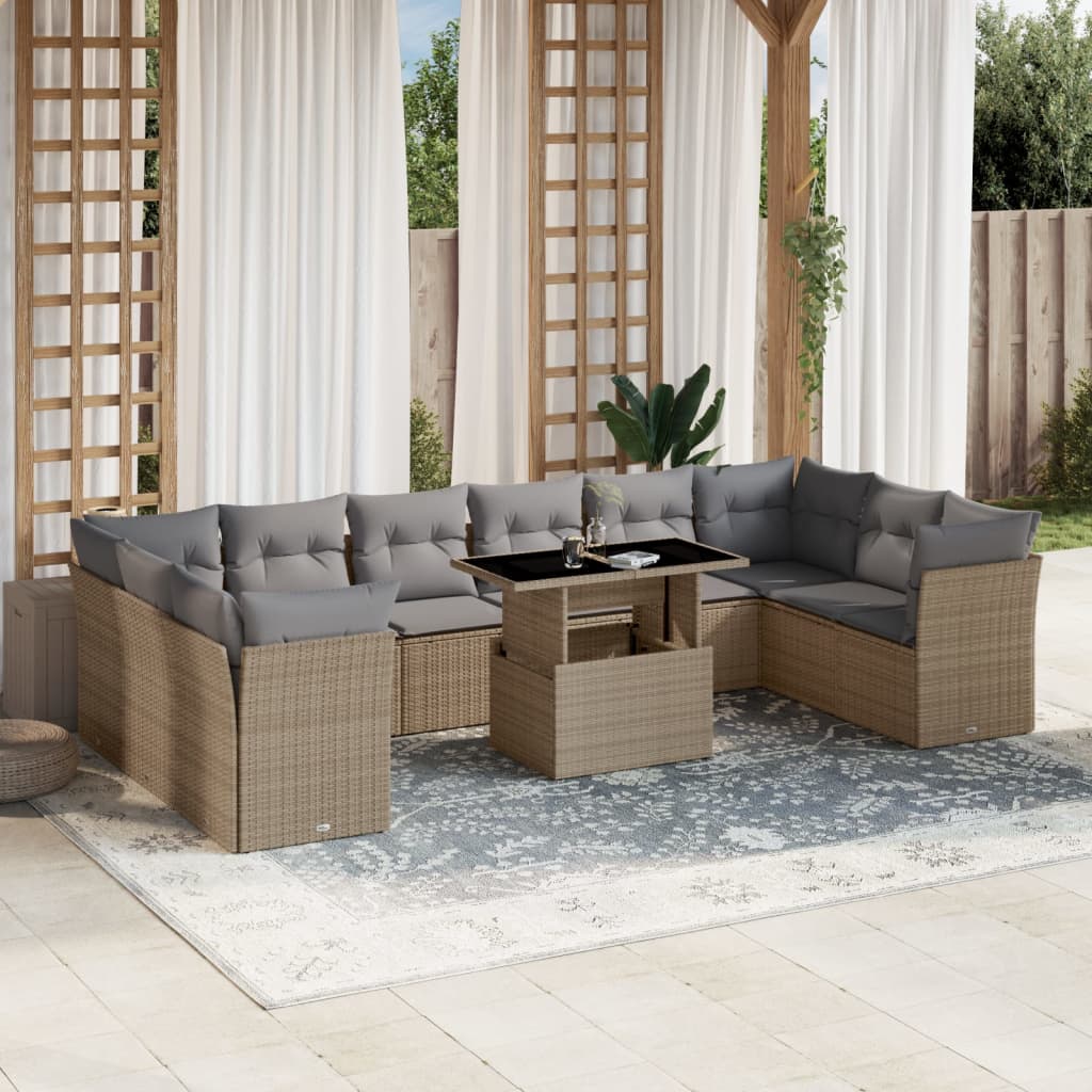 vidaXL 11-delige Loungeset met kussens poly rattan zwart