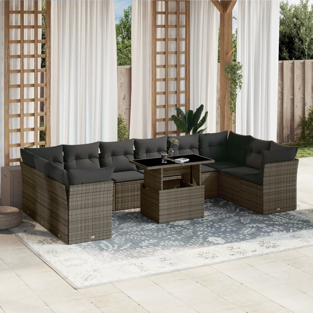 vidaXL 11-delige Loungeset met kussens poly rattan zwart