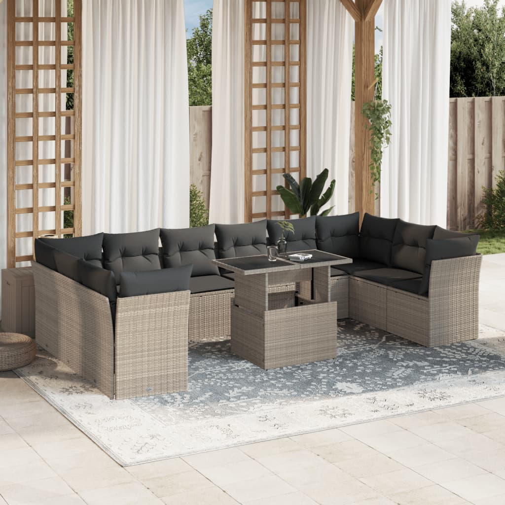 vidaXL 11-delige Loungeset met kussens poly rattan zwart