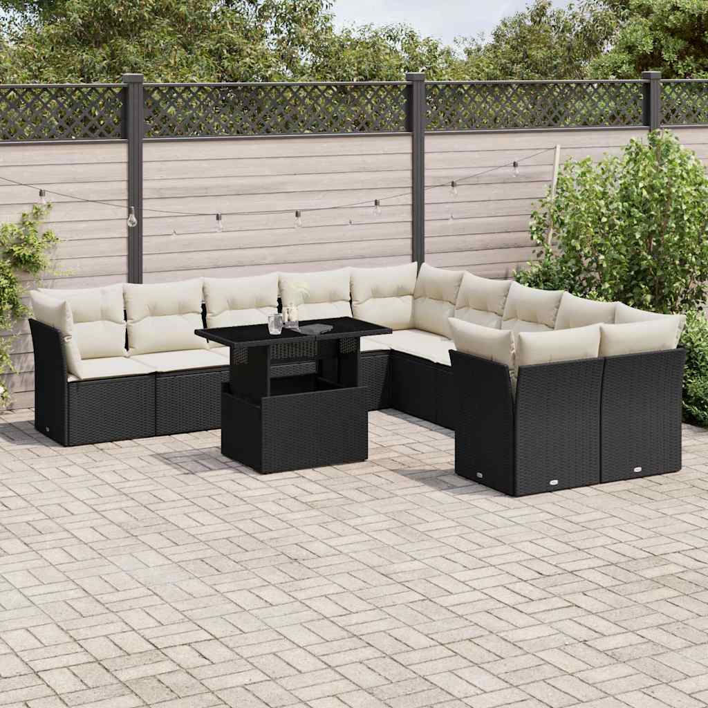 vidaXL 11-Piece Lounge Set with Cushions Poly Rattan Black