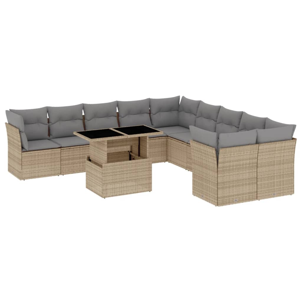 vidaXL 11-Piece Lounge Set with Cushions Poly Rattan Black