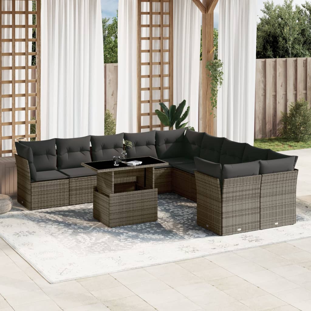 vidaXL 11-Piece Lounge Set with Cushions Poly Rattan Black