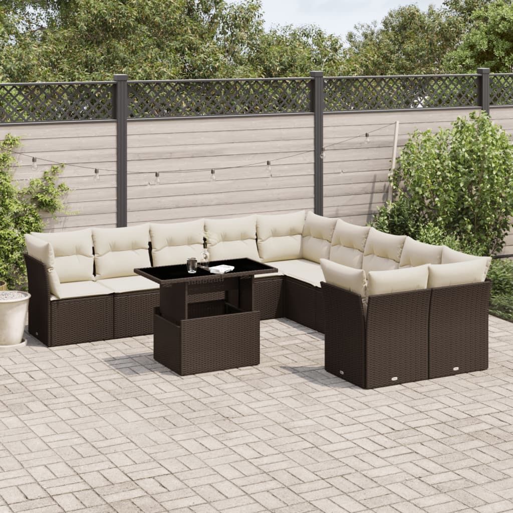 vidaXL 11-Piece Lounge Set with Cushions Poly Rattan Black