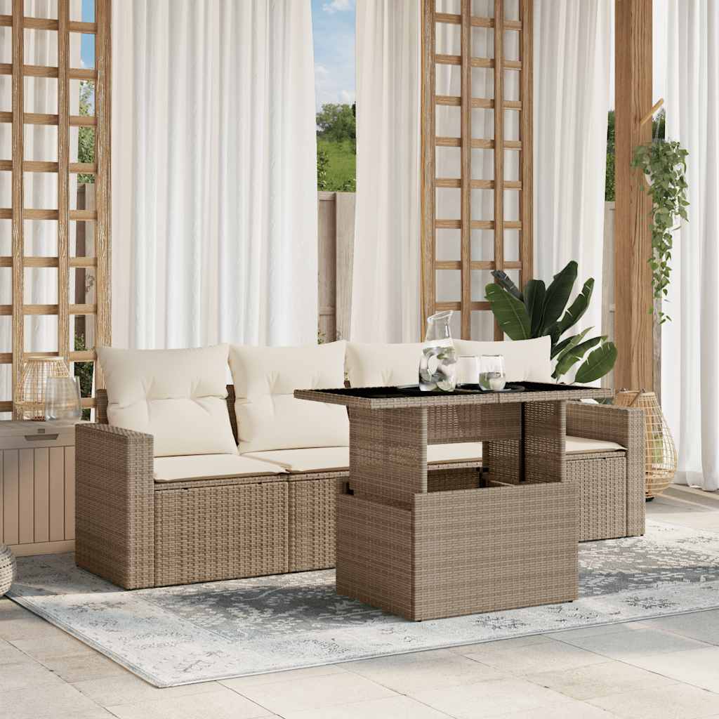 vidaXL 5-delige Loungeset met kussens poly rattan zwart