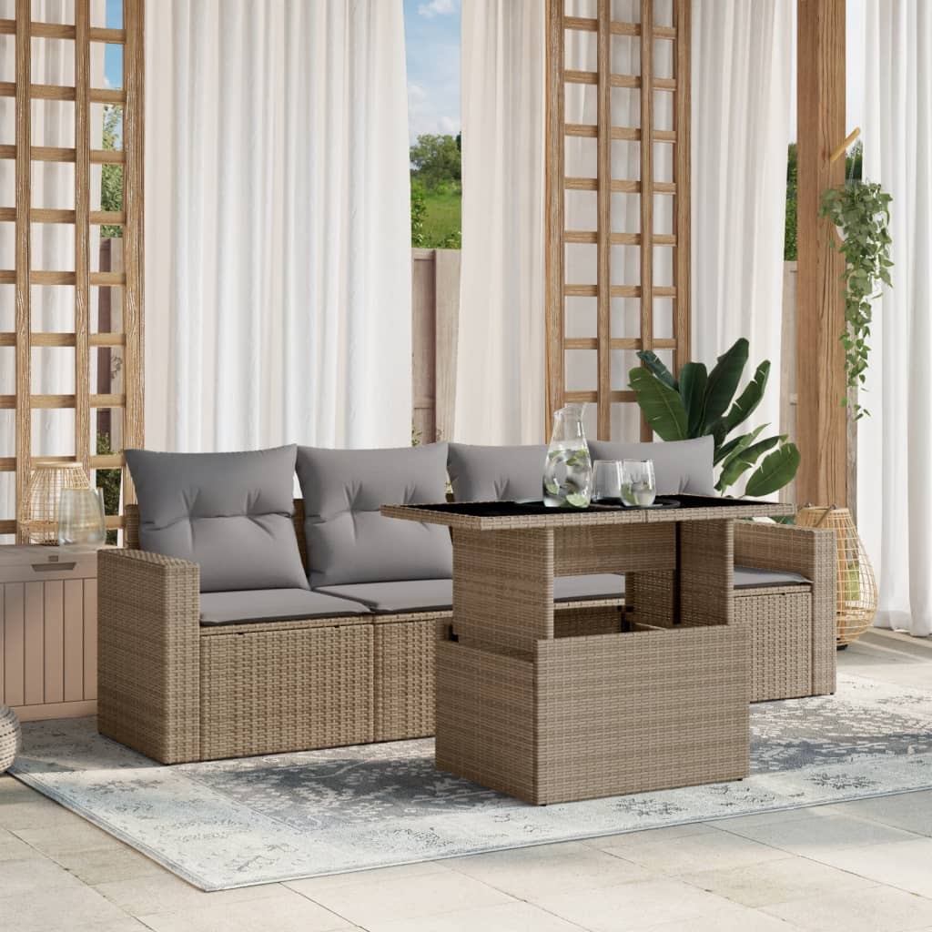 vidaXL 5-delige Loungeset met kussens poly rattan zwart