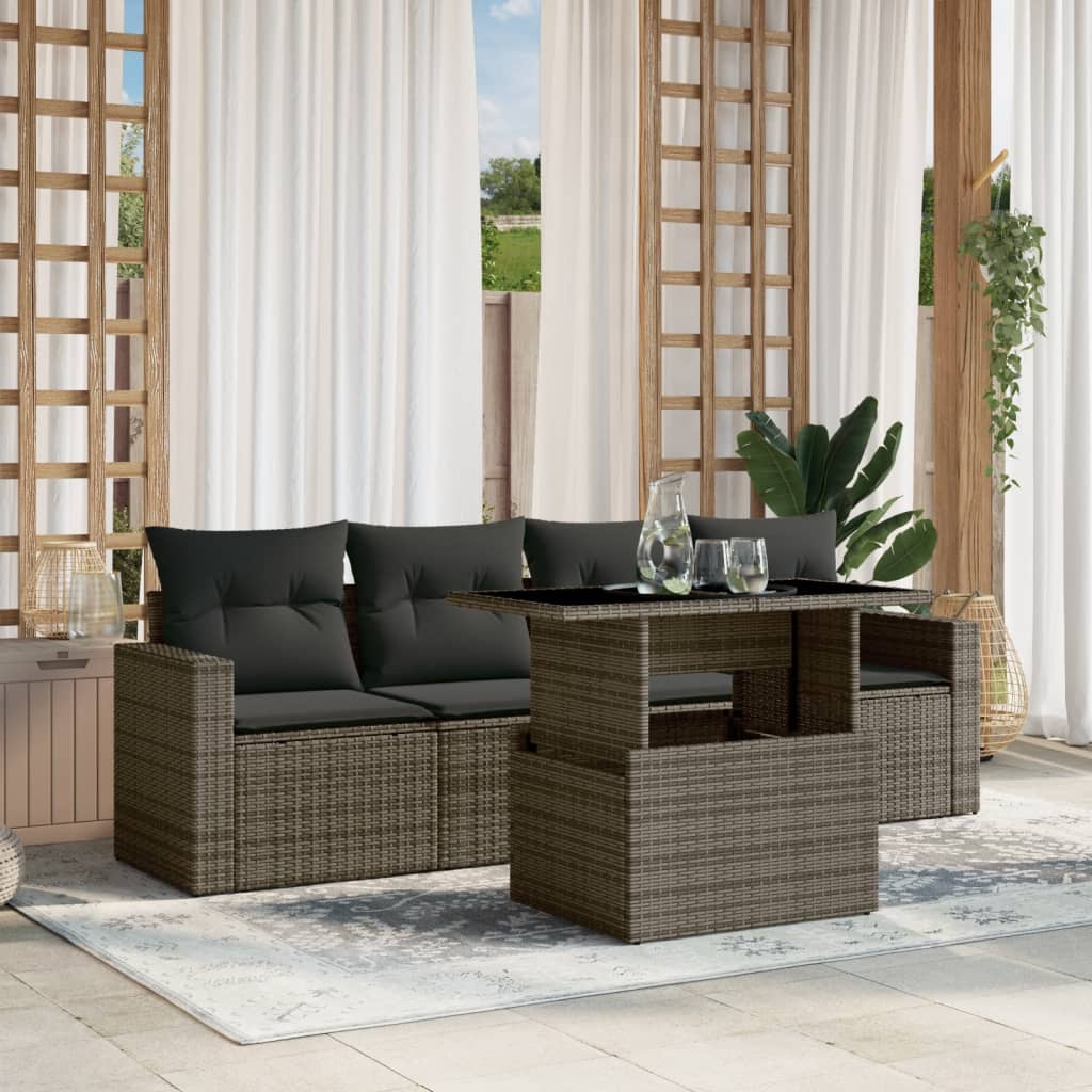 vidaXL 5-delige Loungeset met kussens poly rattan zwart