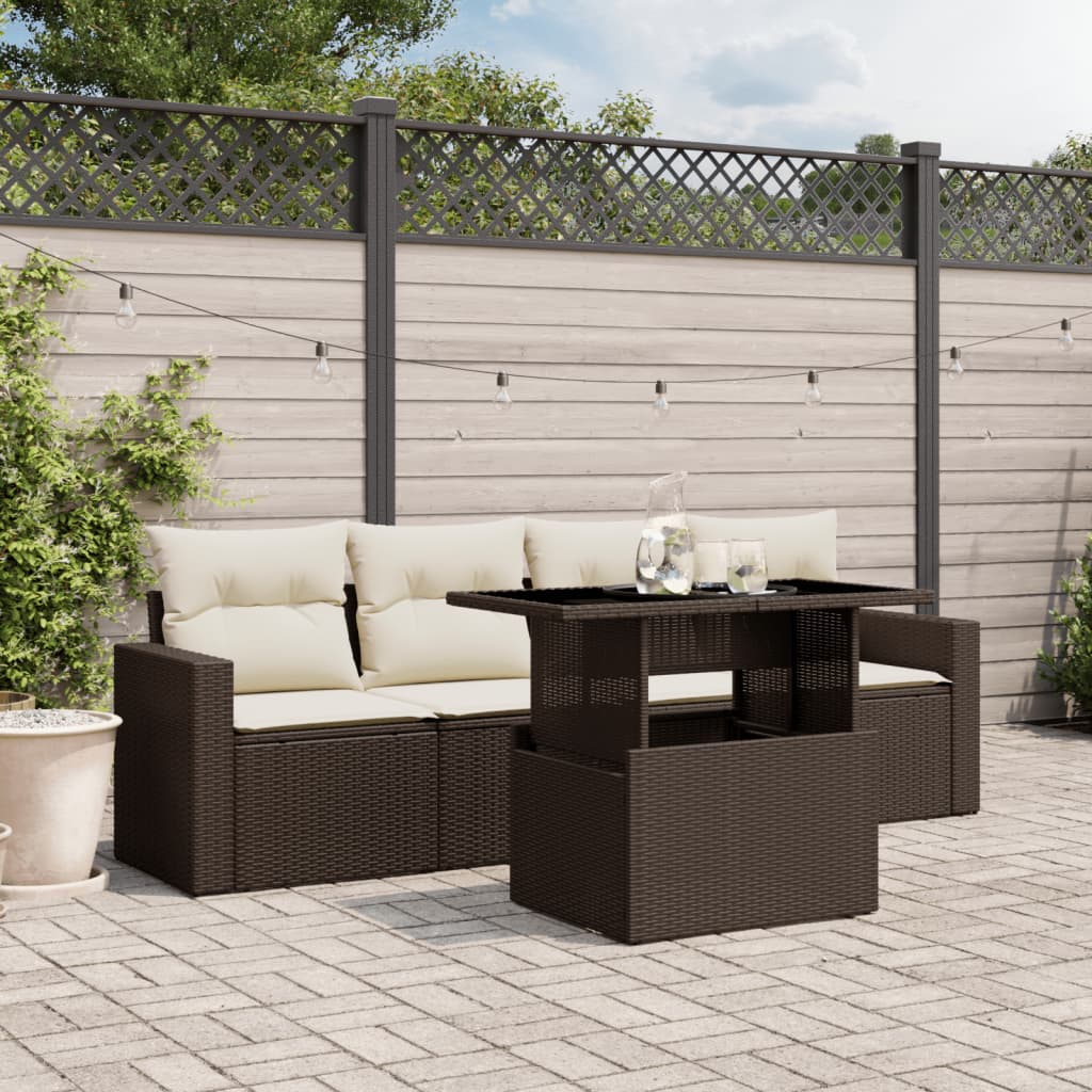 vidaXL 5-delige Loungeset met kussens poly rattan zwart