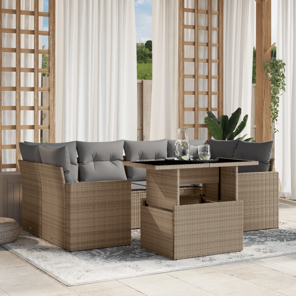 vidaXL 7-delige Loungeset met kussens poly rattan zwart
