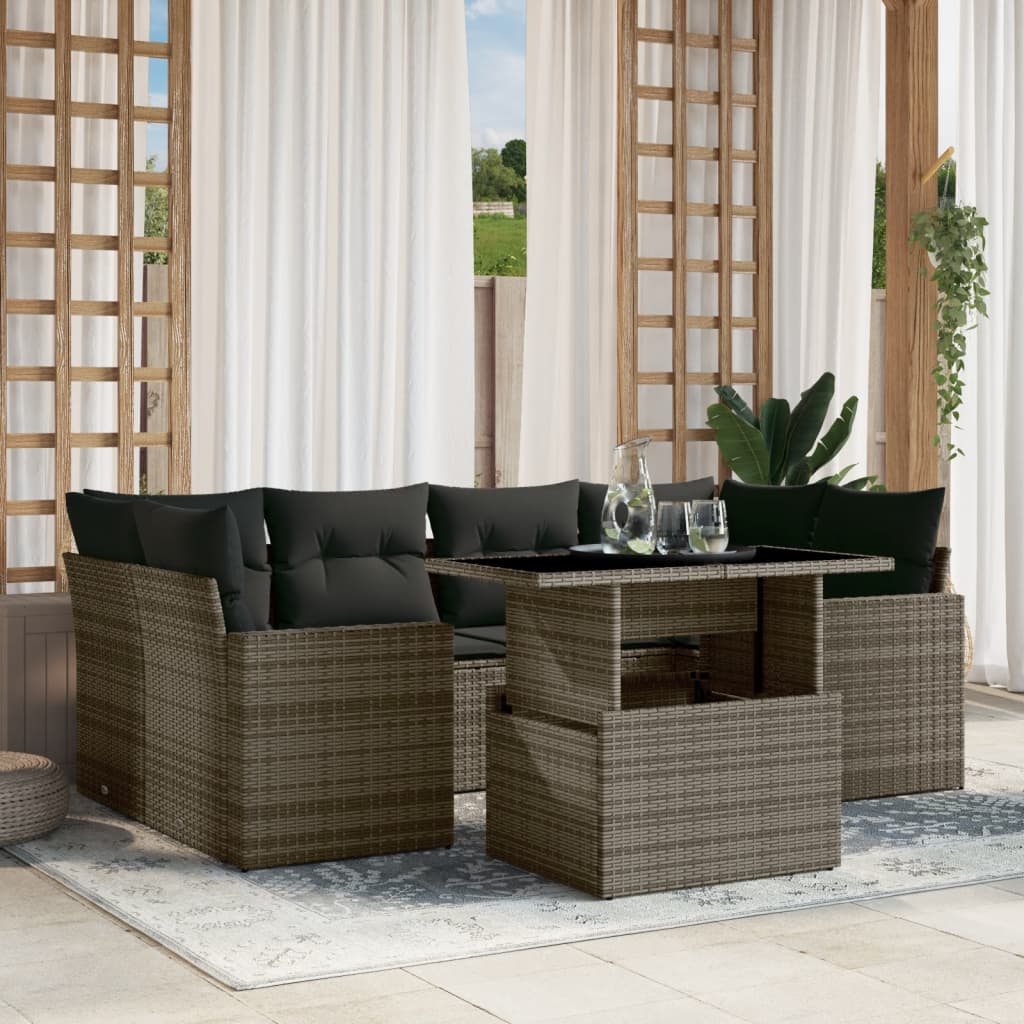 vidaXL 7-delige Loungeset met kussens poly rattan zwart