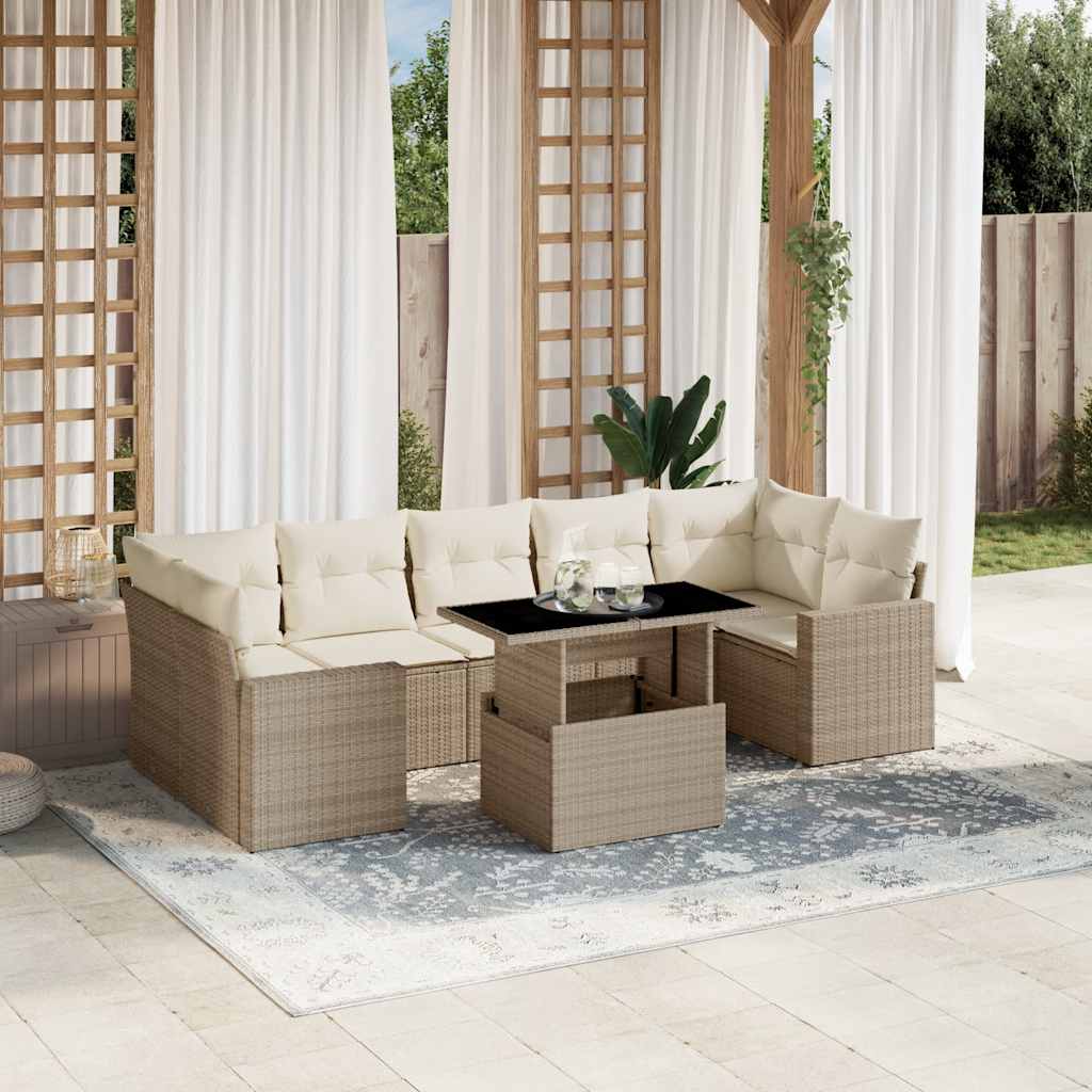 vidaXL 8-delige Loungeset met kussens poly rattan zwart