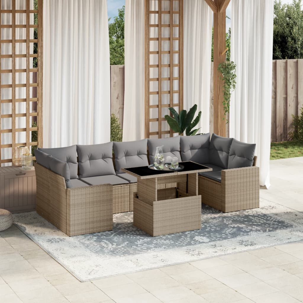 vidaXL 8-delige Loungeset met kussens poly rattan zwart