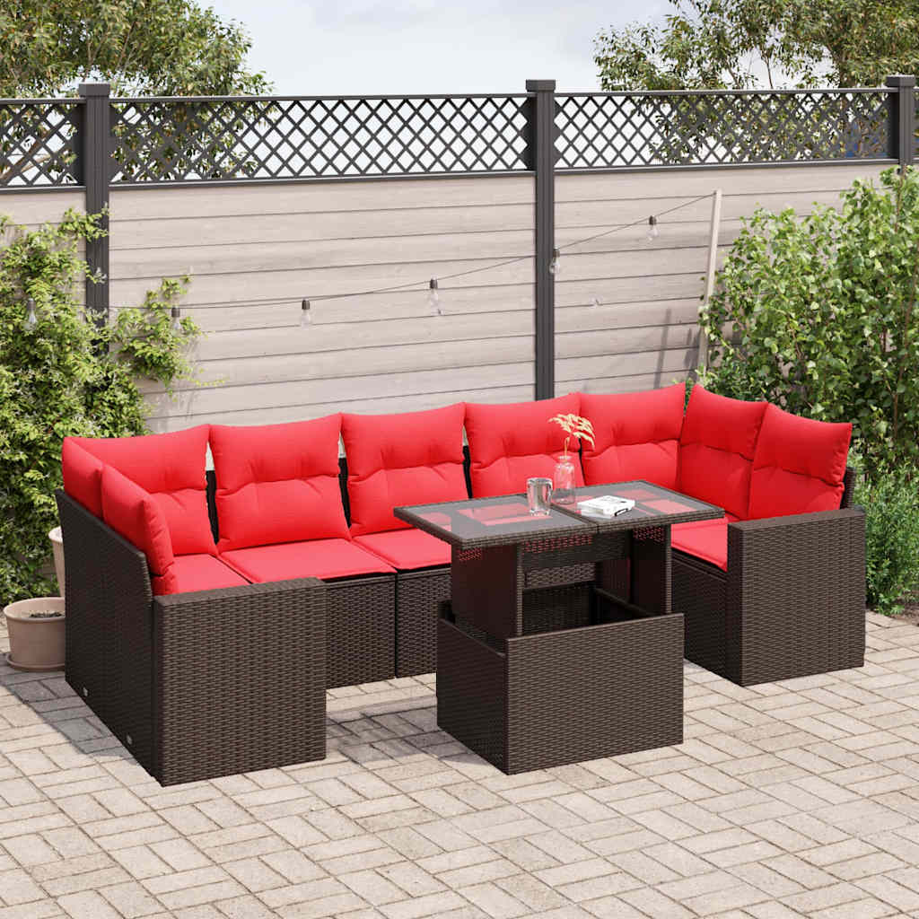vidaXL 8-delige tuinbankset met kussens, zwart polyrotan