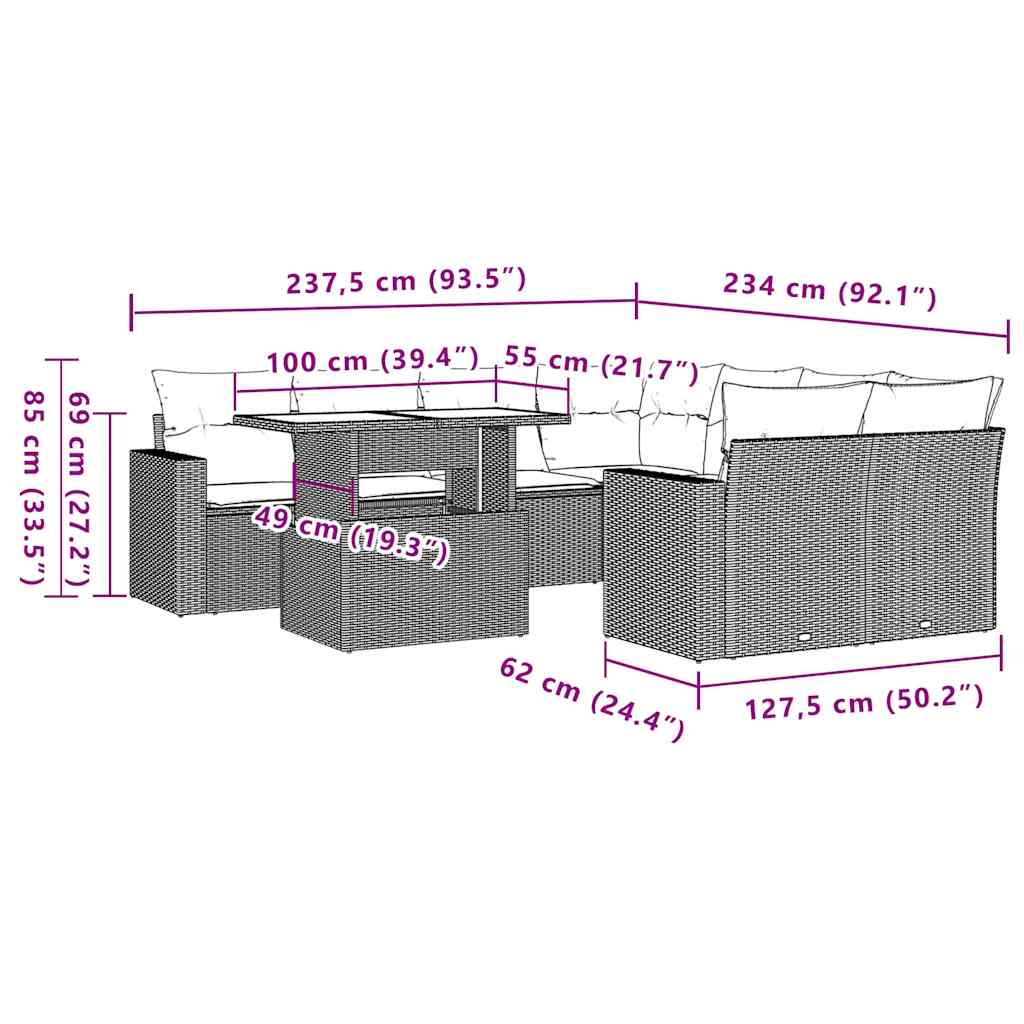 vidaXL 9-delige Loungeset met kussens poly rattan zwart