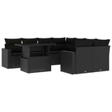 vidaXL 9-delige Loungeset met kussens poly rattan zwart