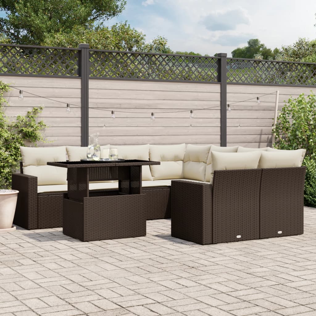 vidaXL 9-delige Loungeset met kussens poly rattan zwart