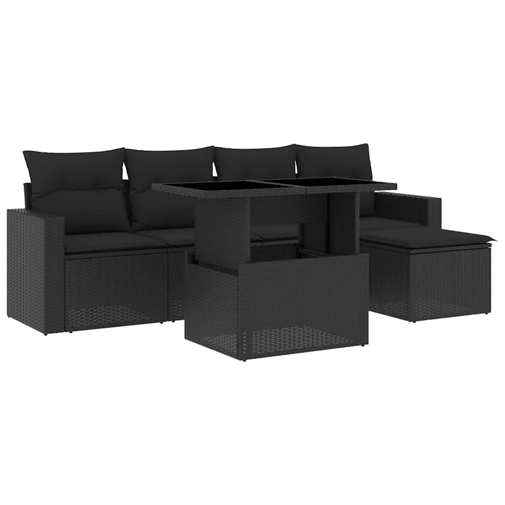 vidaXL 6-delige Loungeset met kussens poly rattan zwart
