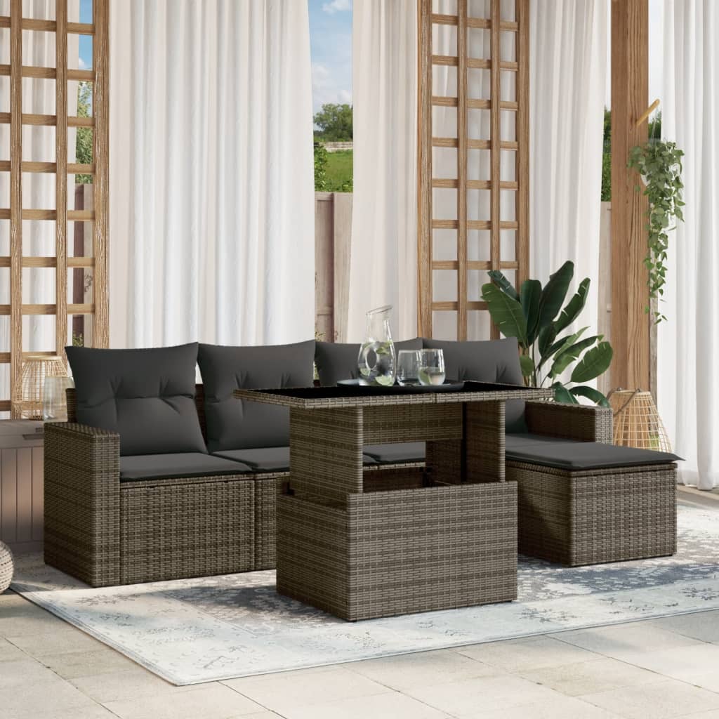 vidaXL 6-delige Loungeset met kussens poly rattan zwart
