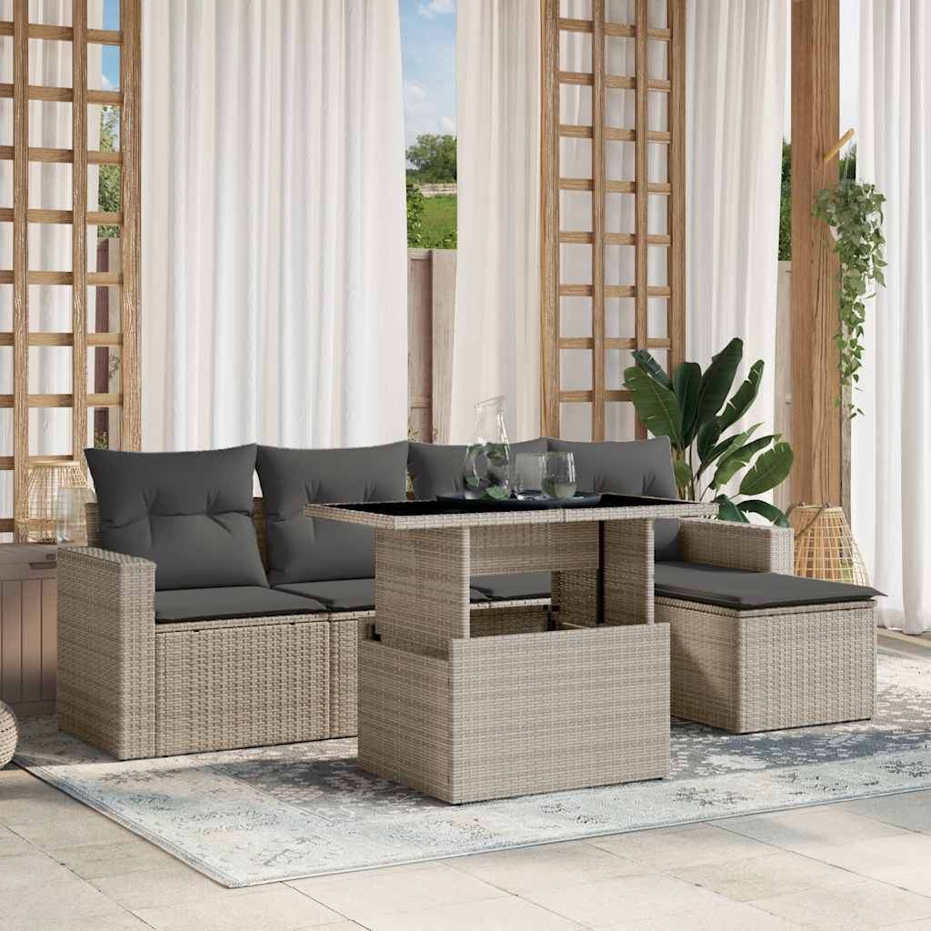 vidaXL 6-delige Loungeset met kussens poly rattan zwart