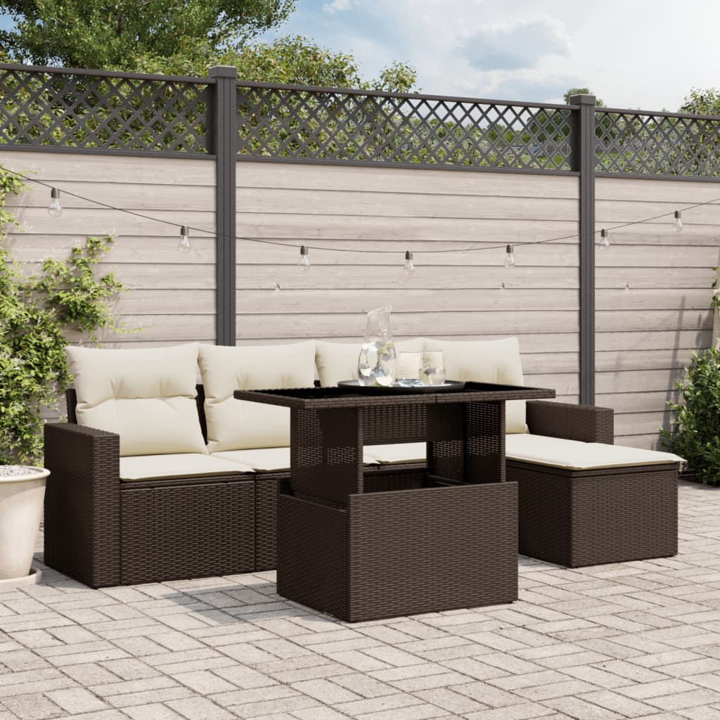 vidaXL 6-delige Loungeset met kussens poly rattan zwart