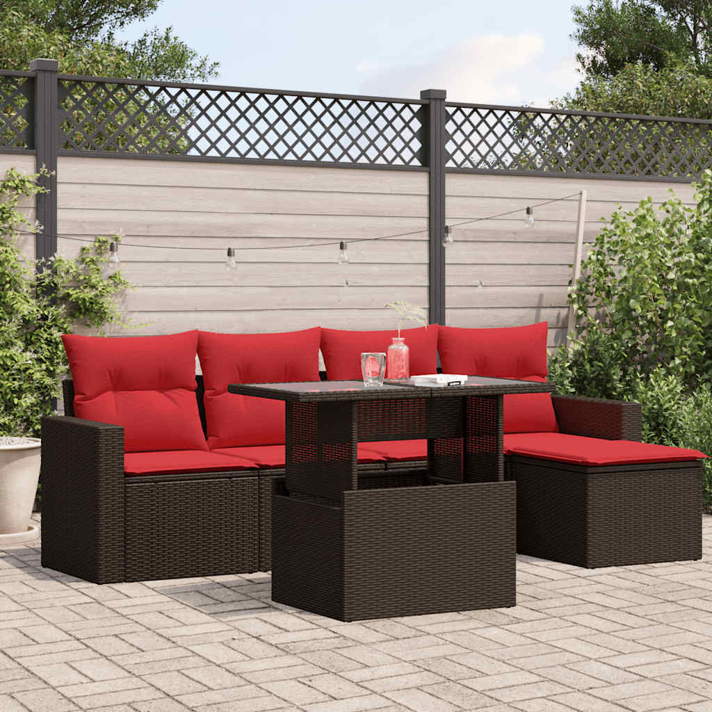 vidaXL 6-Piece Garden Sofa Set with Cushions Black Poly Rattan