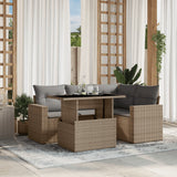 vidaXL 5-delige Loungeset met kussens poly rattan zwart
