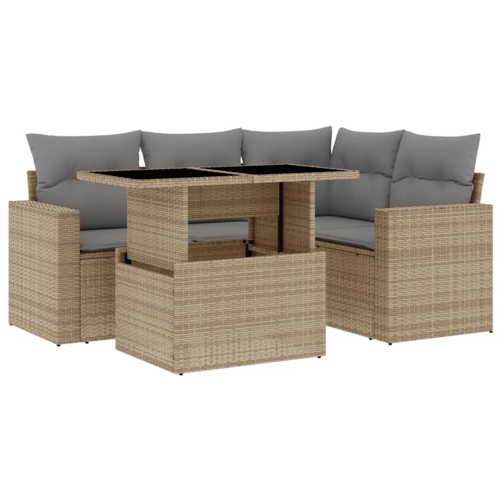 vidaXL 5-delige Loungeset met kussens poly rattan zwart