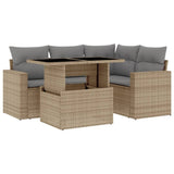 vidaXL 5-delige Loungeset met kussens poly rattan zwart