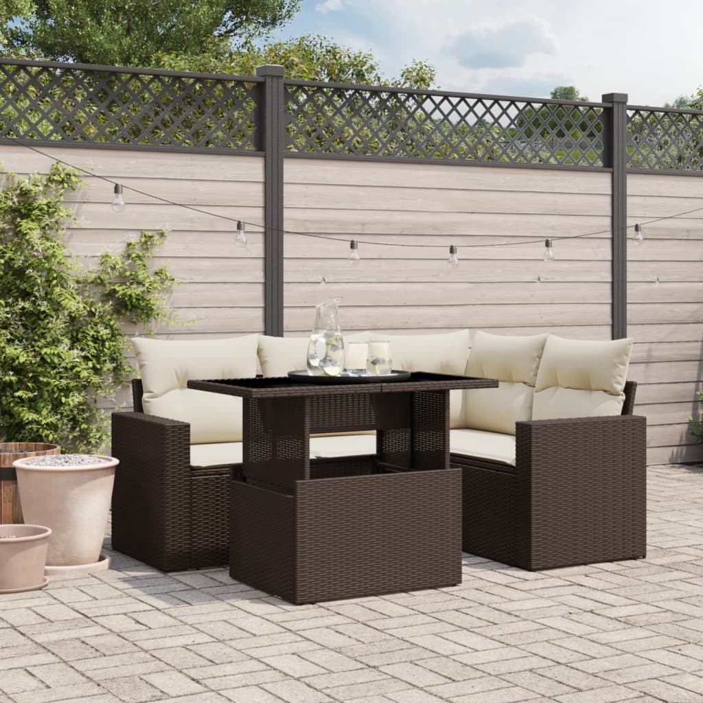 vidaXL 5-delige Loungeset met kussens poly rattan zwart