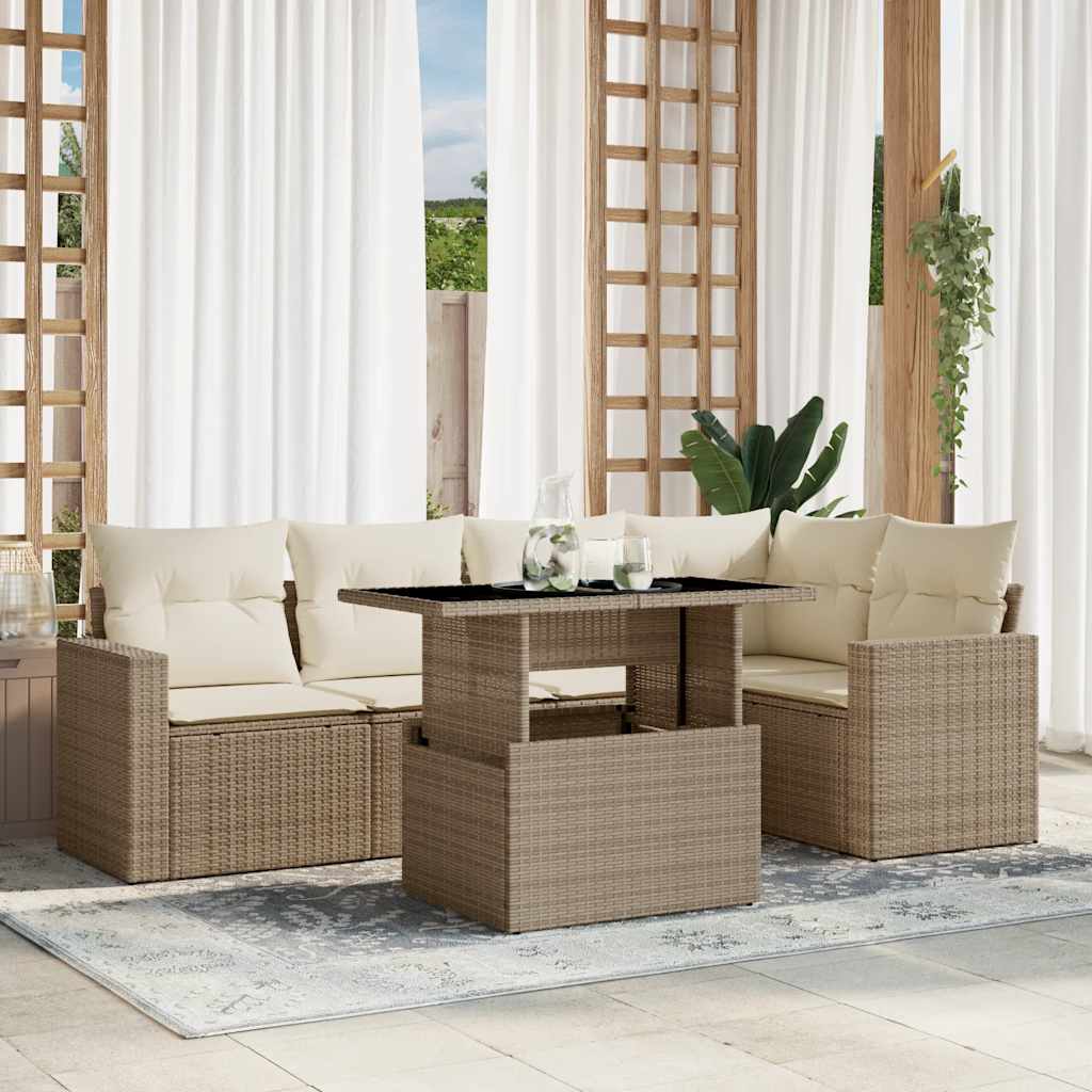 vidaXL 6-delige Loungeset met kussens poly rattan zwart
