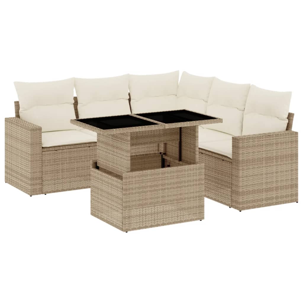 vidaXL 6-delige Loungeset met kussens poly rattan zwart