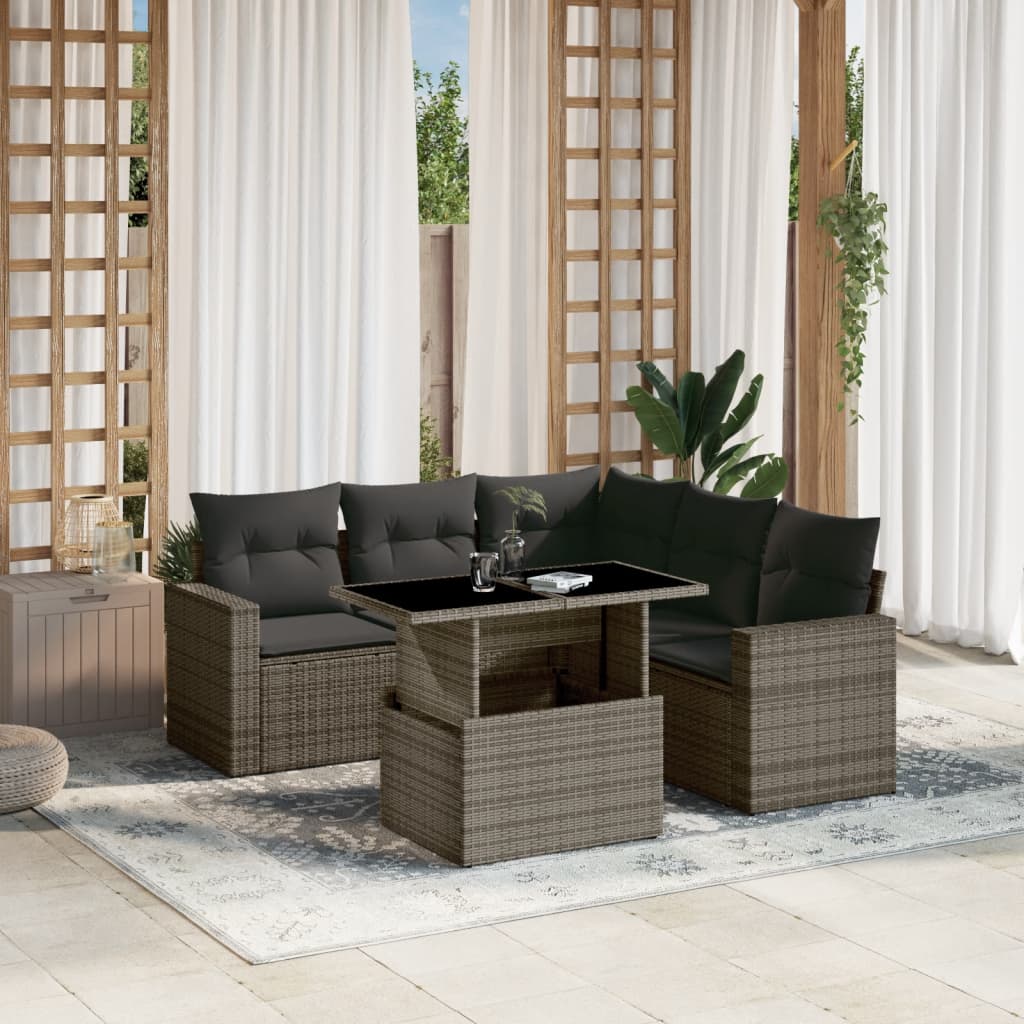 vidaXL 6-delige Loungeset met kussens poly rattan zwart