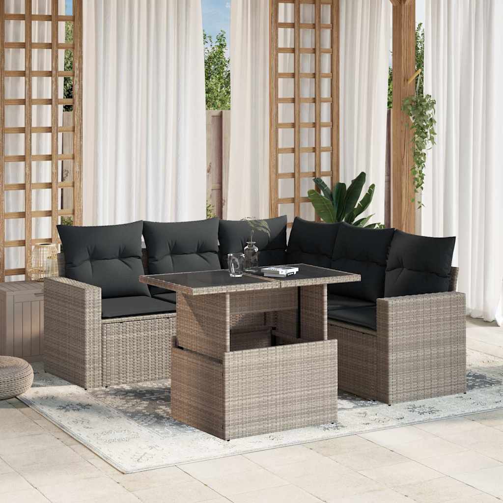 vidaXL 6-delige Loungeset met kussens poly rattan zwart