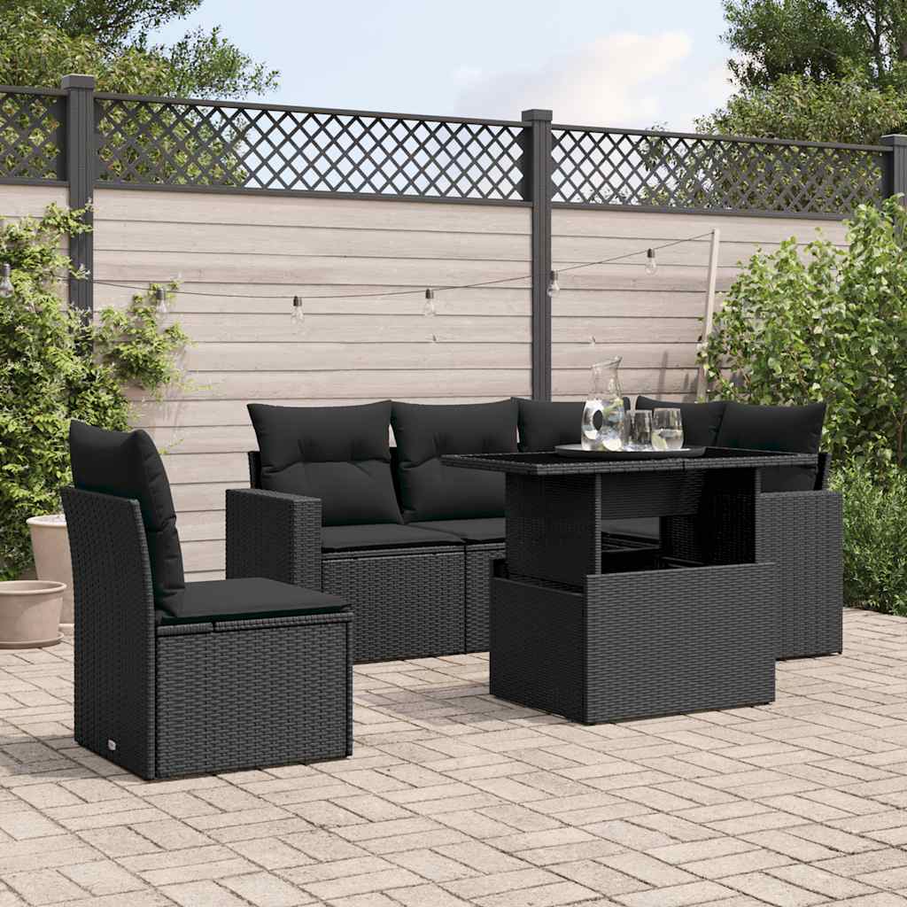 vidaXL 6-piece Lounge Set with Cushions Poly Rattan Black