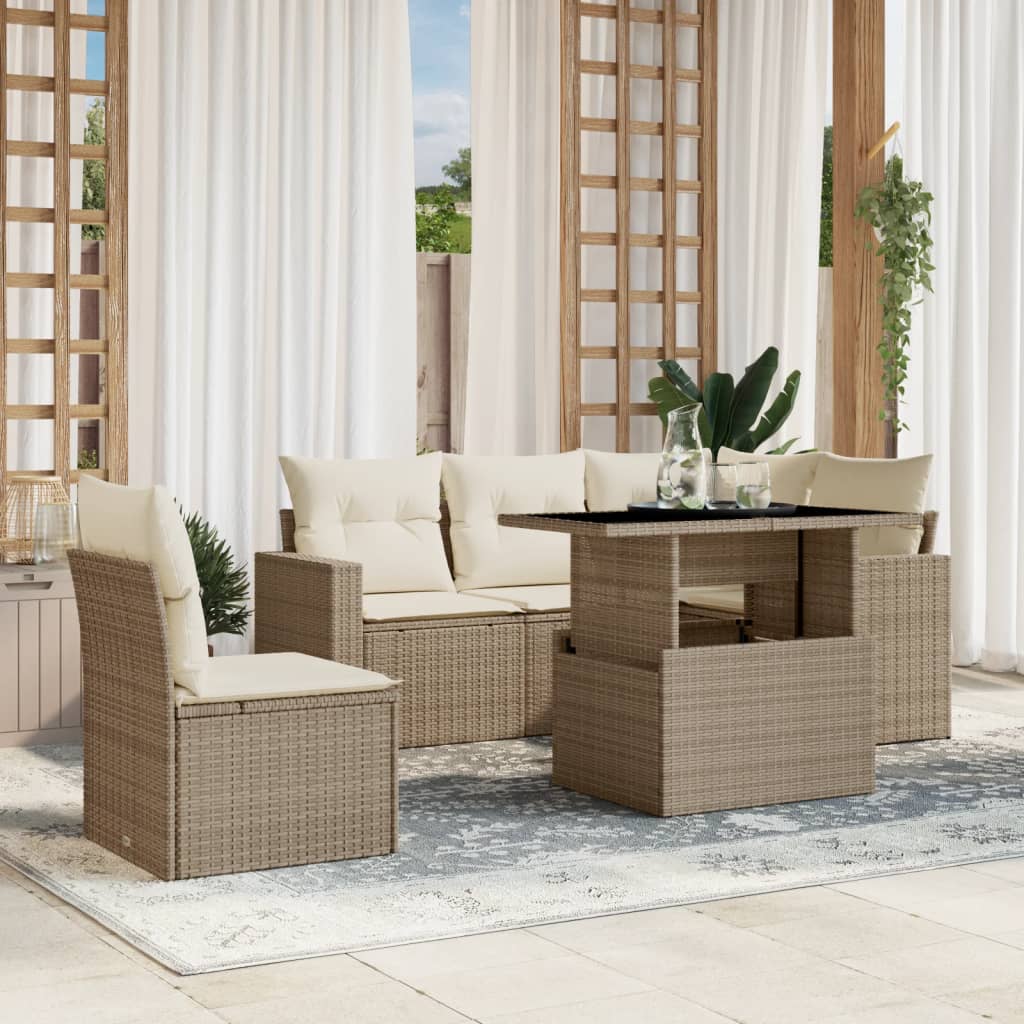 vidaXL 6-piece Lounge Set with Cushions Poly Rattan Black