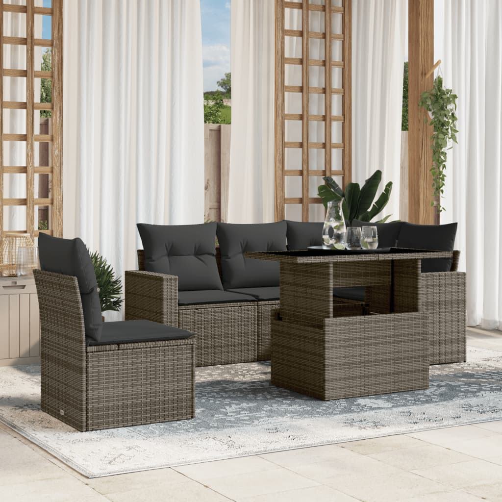 vidaXL 6-piece Lounge Set with Cushions Poly Rattan Black