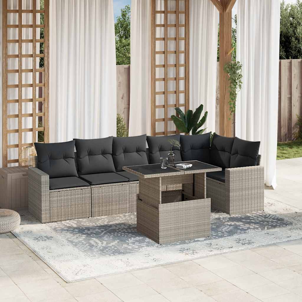vidaXL 7-delige Loungeset met kussens poly rattan zwart