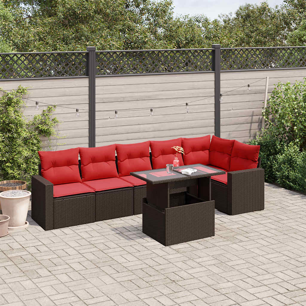 vidaXL 7-delige tuinbankset met kussens, grijs polyrotan