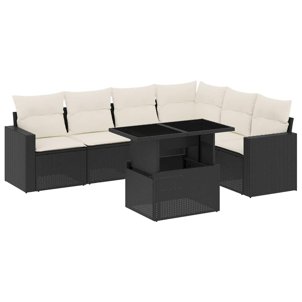 vidaXL 7-delige Loungeset met kussens poly rattan zwart