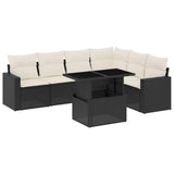 vidaXL 7-delige Loungeset met kussens poly rattan zwart