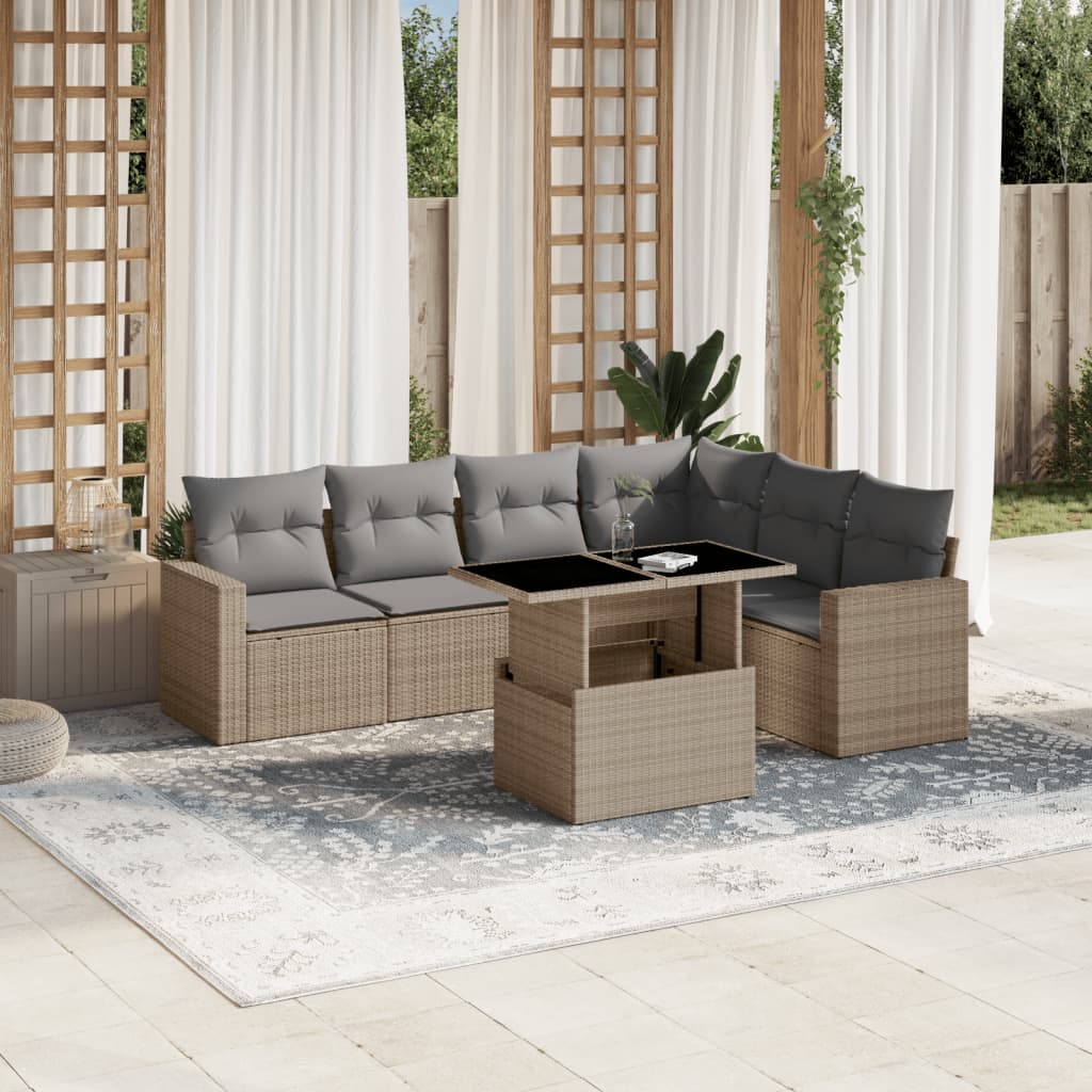 vidaXL 7-delige Loungeset met kussens poly rattan zwart