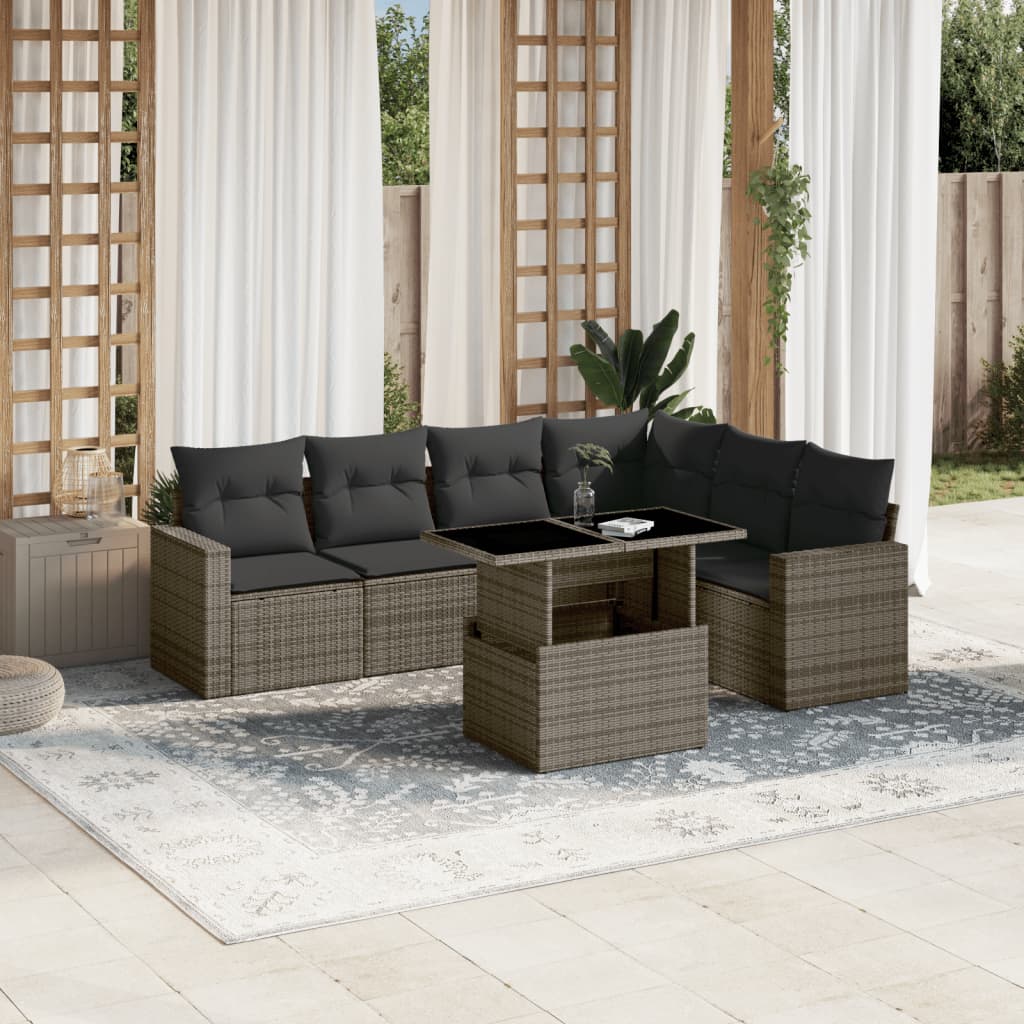 vidaXL 7-delige Loungeset met kussens poly rattan zwart