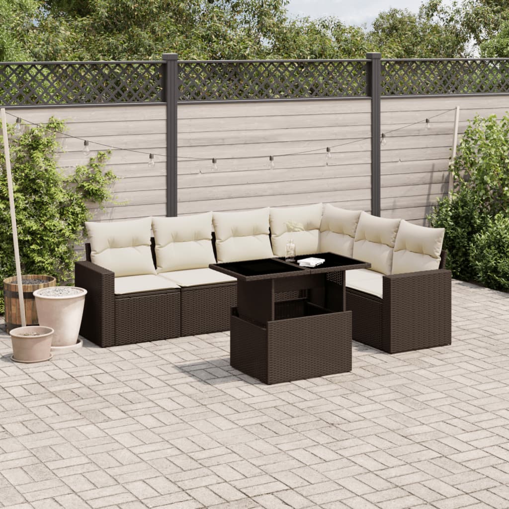 vidaXL 7-delige Loungeset met kussens poly rattan zwart