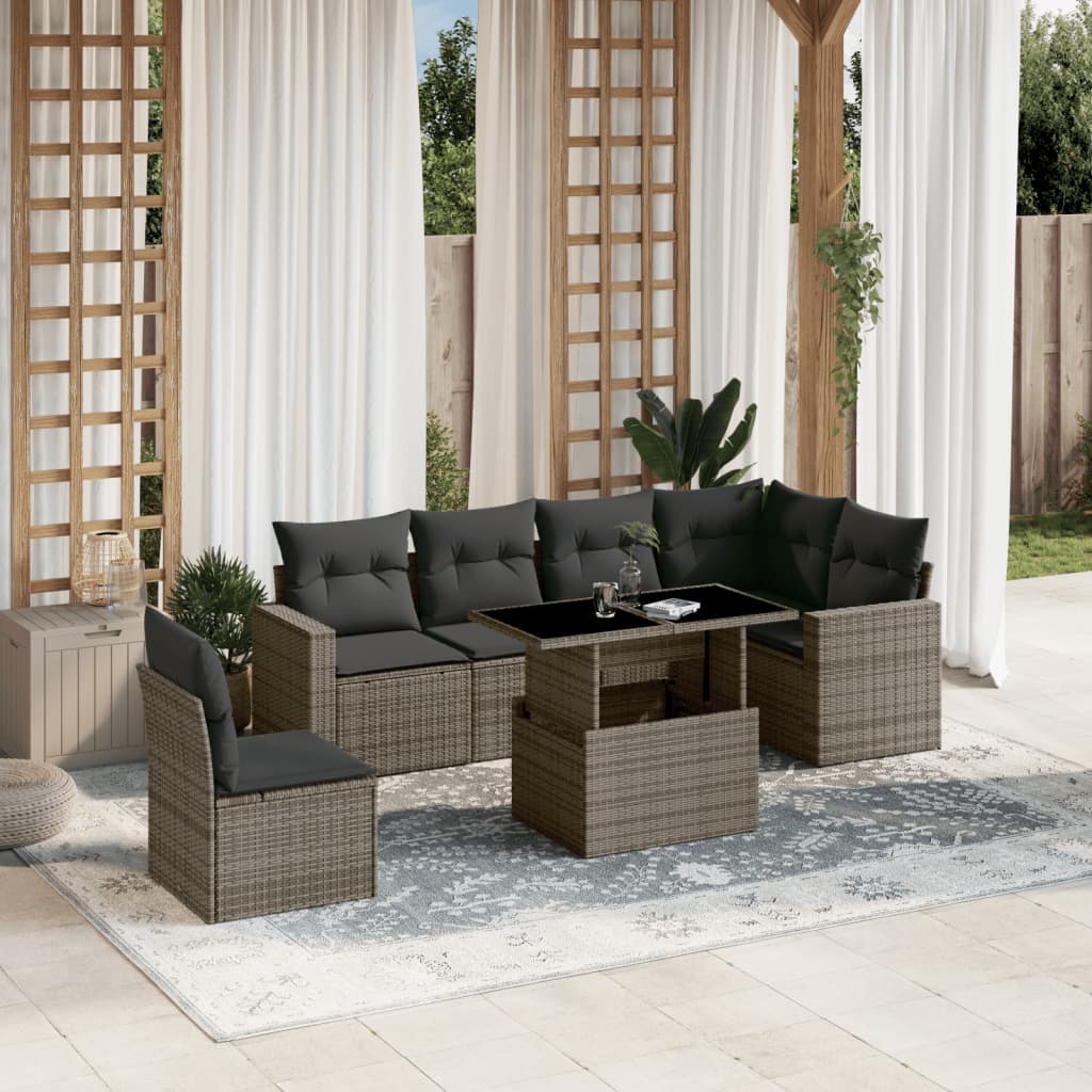 vidaXL 7-Piece Lounge Set with Cushions Poly Rattan Black