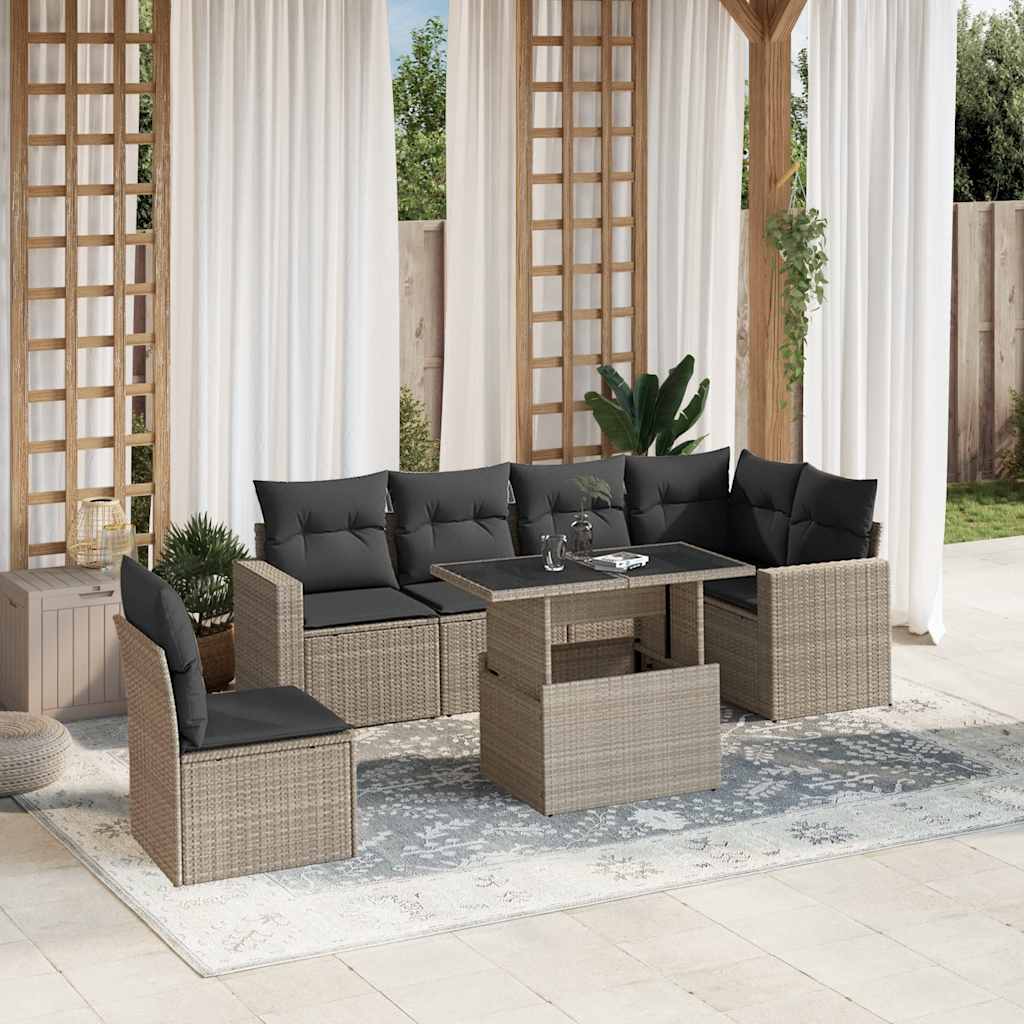 vidaXL 7-Piece Lounge Set with Cushions Poly Rattan Black