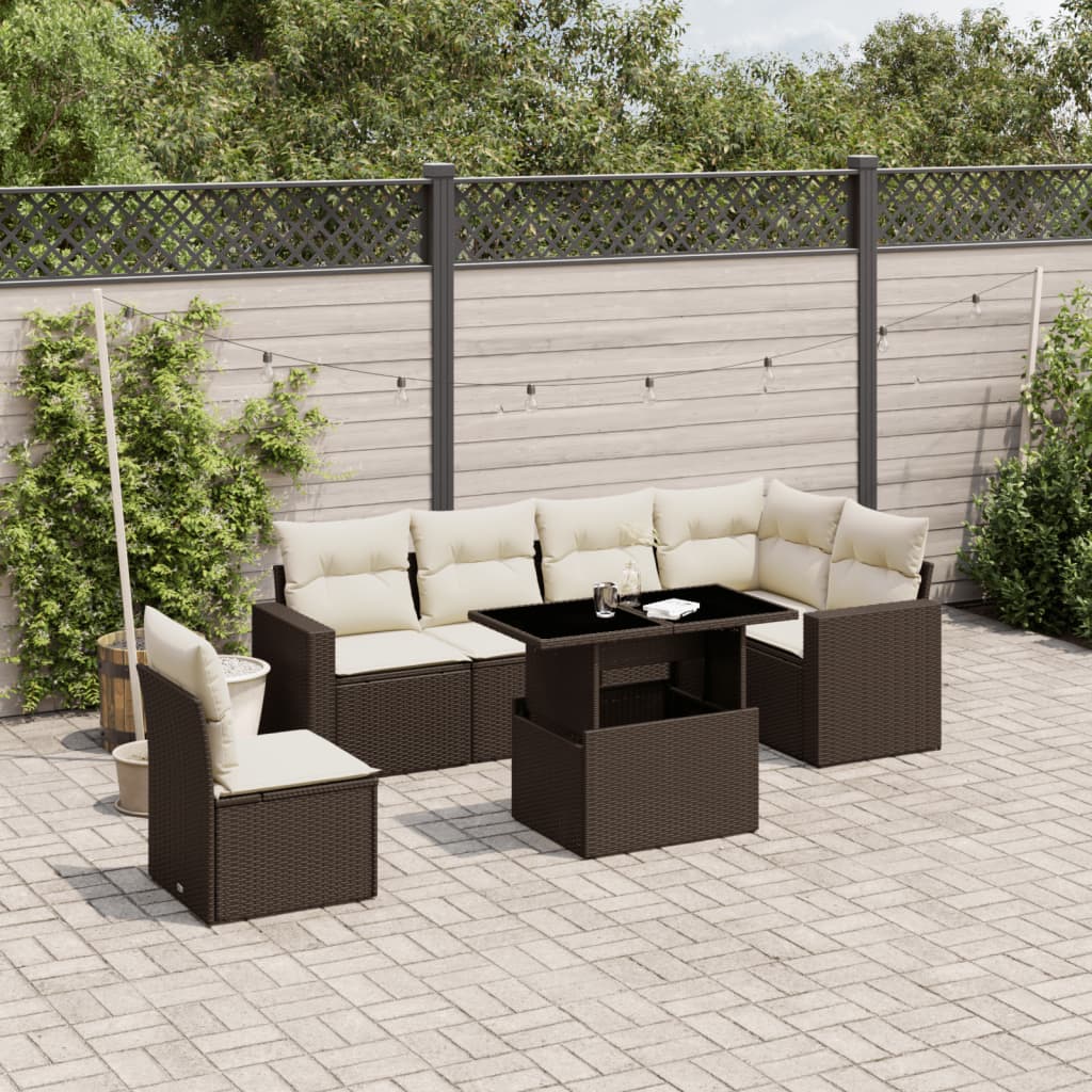 vidaXL 7-Piece Lounge Set with Cushions Poly Rattan Black
