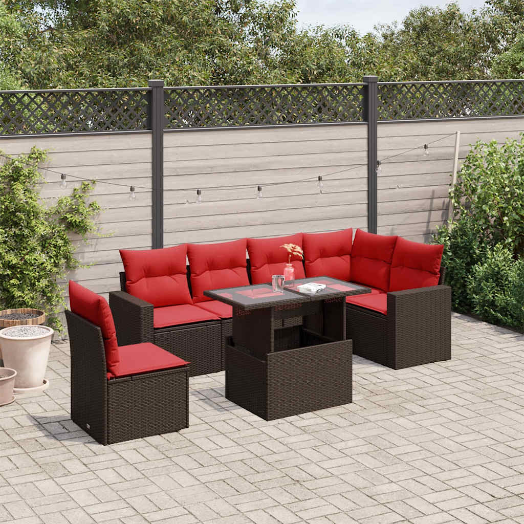 vidaXL 7-delige tuinbankset met kussens, grijs polyrotan